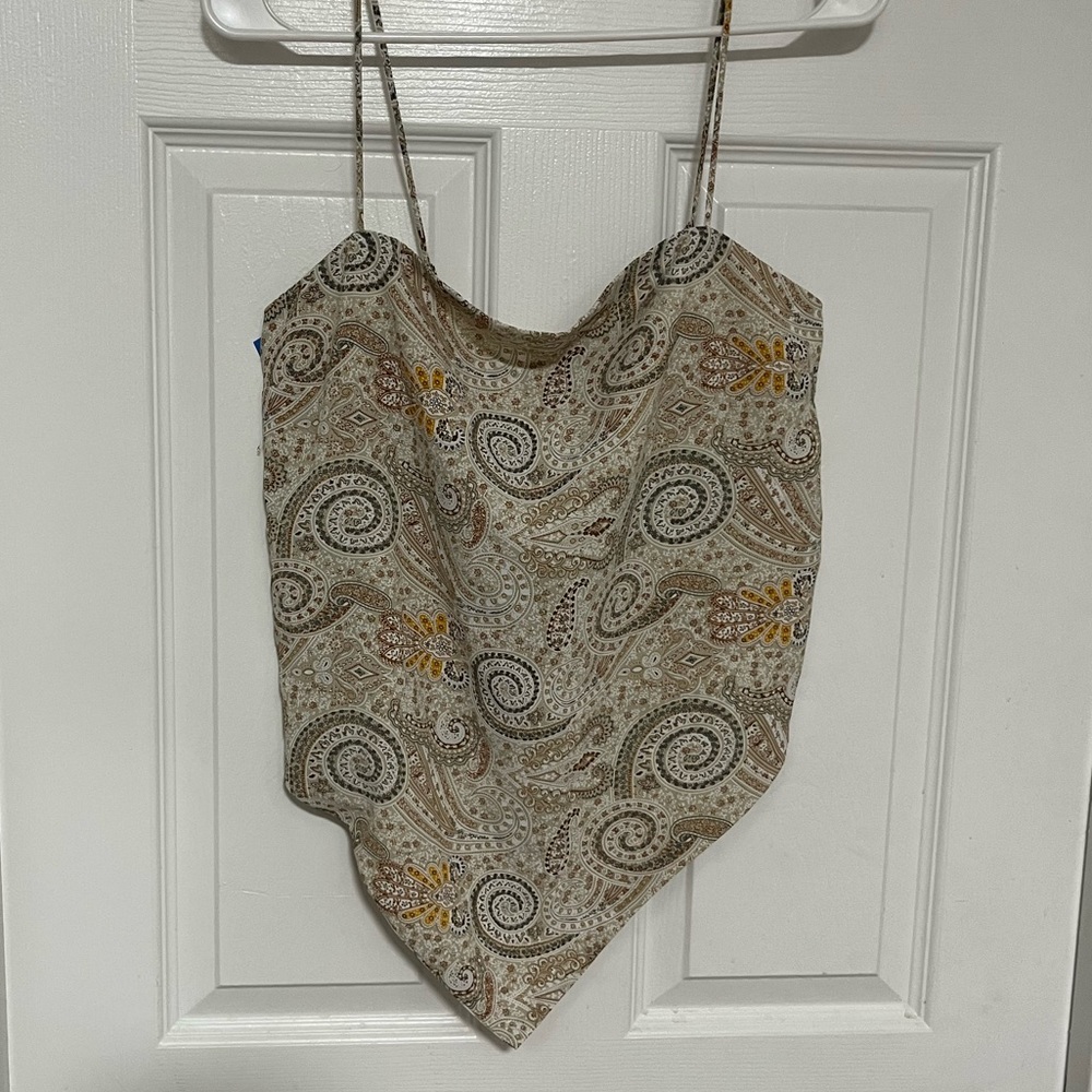 Tie-back open-back paisley cami scarf blouse top